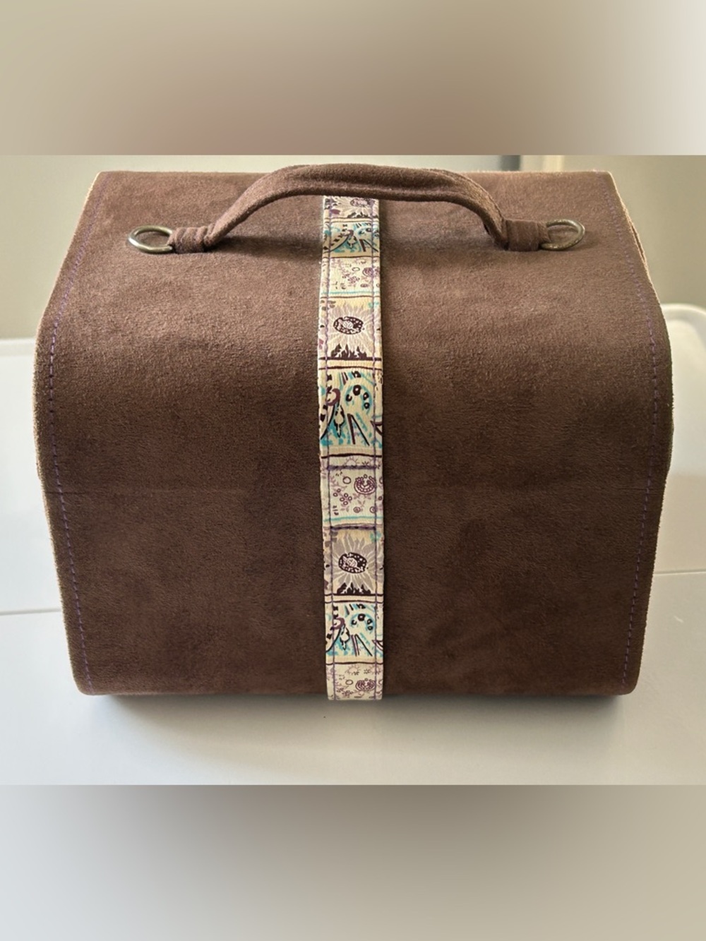 WOLF Designs Jewelry Box Travel Case | Brown Faux Suede | Paisley | Multi Tier - Picture 2 of 11